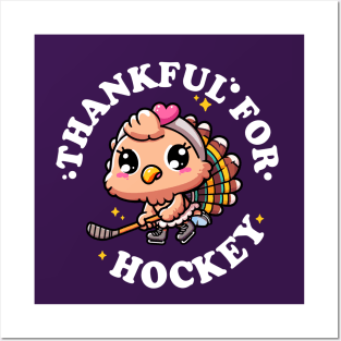 Thankful for Hockey Cute Kawaii Turkey Posters and Art